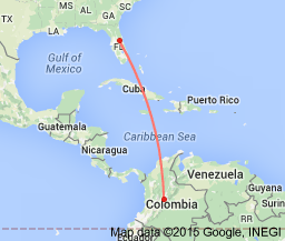 google map orlando to columbia south america