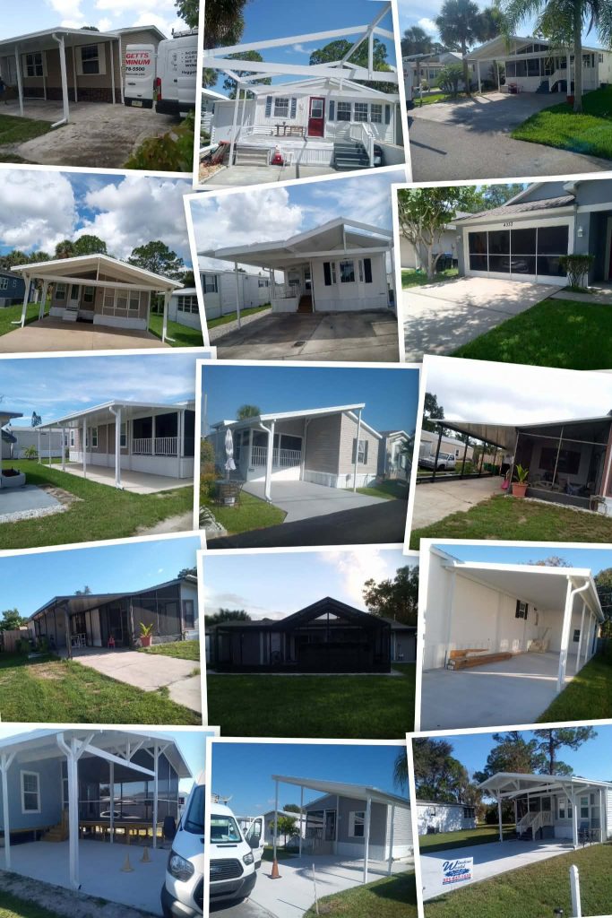Collage of recent aluminum construction projects completed by Haggetts Aluminum across Brevard County Florida