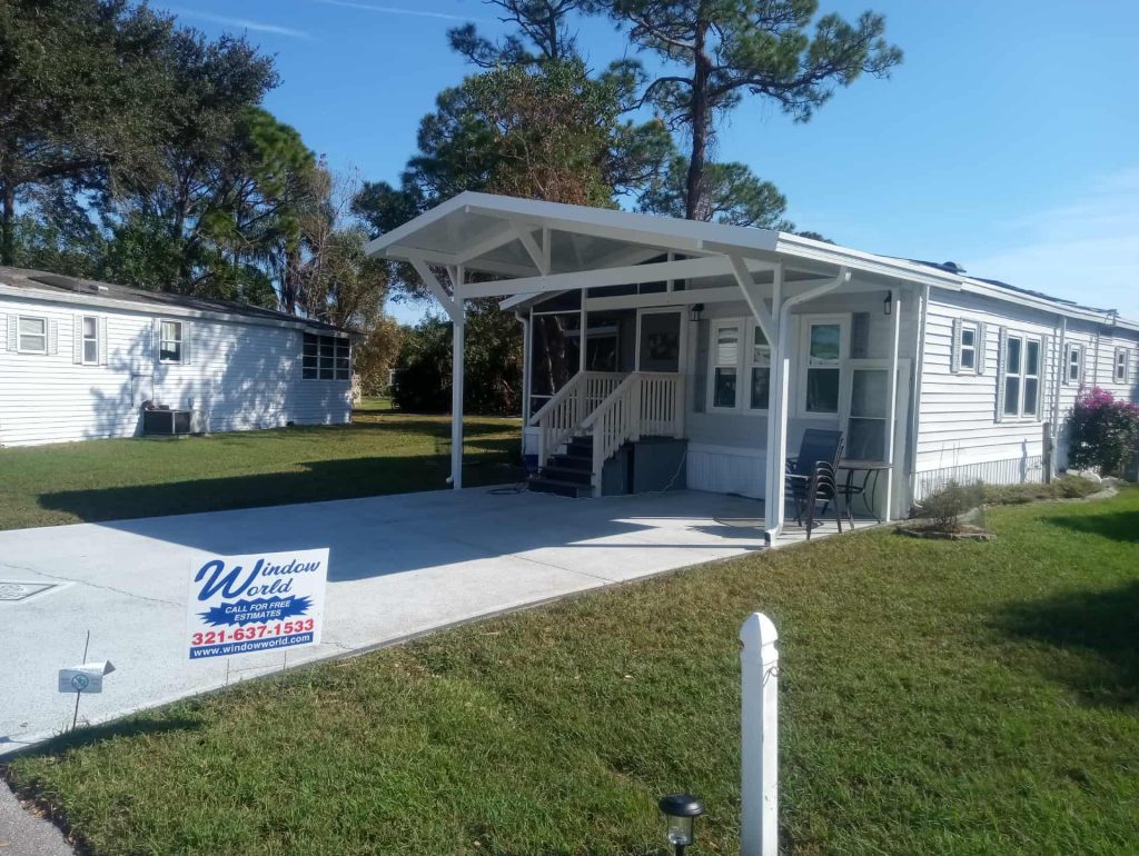 New aluminum carport installation at Great Outdoors Complex in Titusville Florida